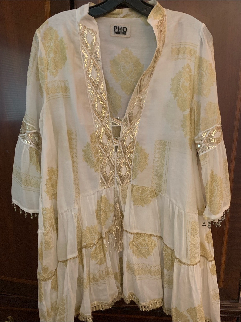 PHO by Paradise White Tunic Dress with Gold Embroidery